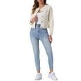 thumbnail image 3 of INSPIRE CHIC Women's Button Down Collarless Long Sleeve Cropped Denim Jacket M Beige, 3 of 7