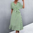 thumbnail image 2 of Vestido de verano con cuello en V, vestido elegante con cuello en V para mujer, cómodo cinturón de cintura para fiestas LYUMO Chamarras con Forro Polar, 2 of 6