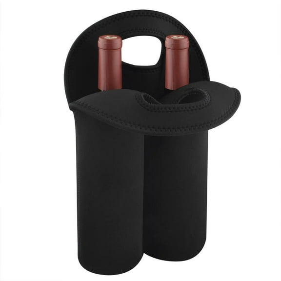 Wine Travel Carrier & Cooler Bag, 2-Bottle Wine Carrying Tote Picnic Cooler, Two Bottle Water Drinks Beer Insulated Neoprene Hand Bag for Travel with Secure Carry Handle (Black)