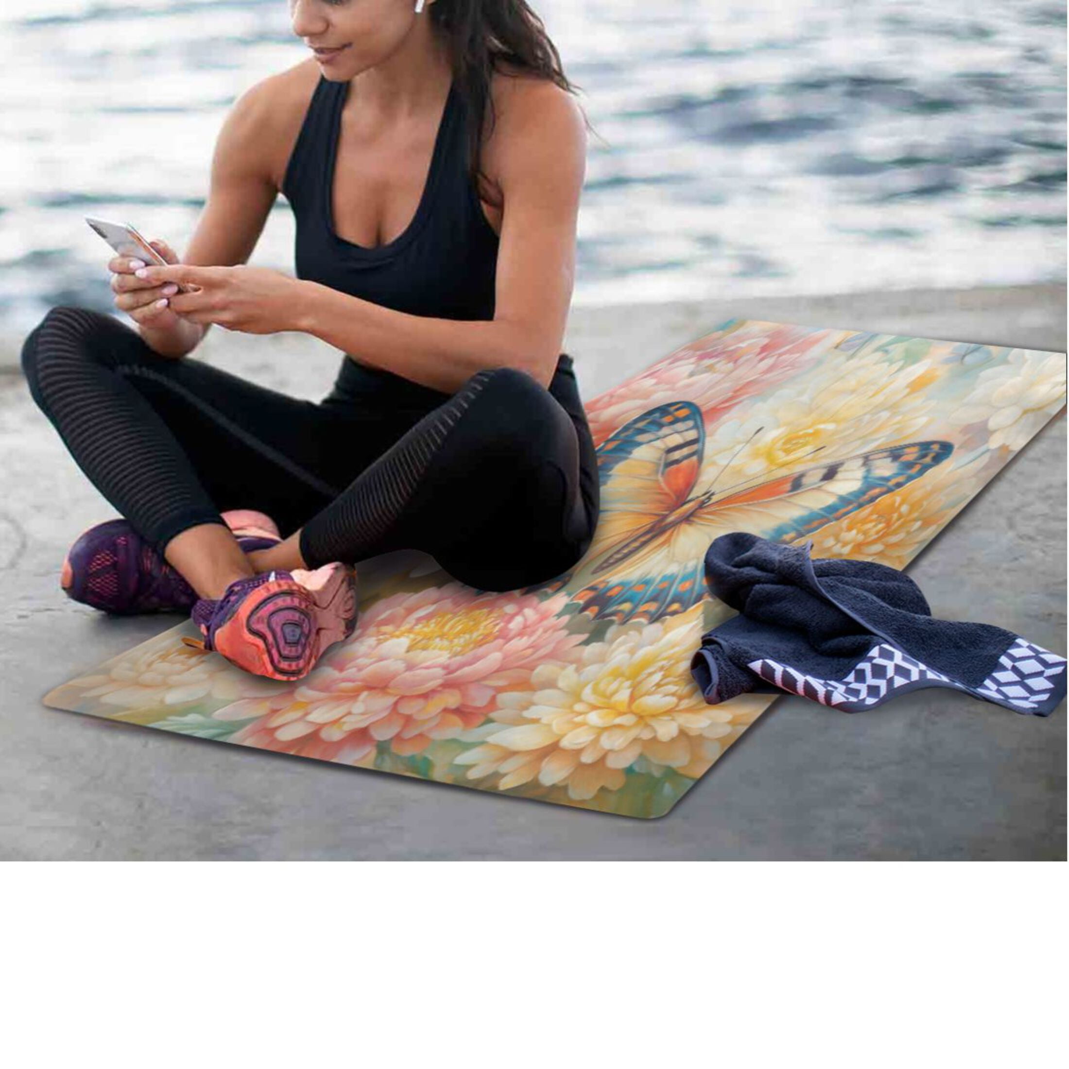 BZSMCE Yoga Mat Women Fitness Mat Blooming Butterfly Pattern