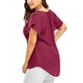 thumbnail image 3 of Frontwalk Women T Shirt Solid Color Tunic Blouse V Neck Chiffon Tops Summer Casual T-shirt Short Sleeve Tee Red XXL, 3 of 5
