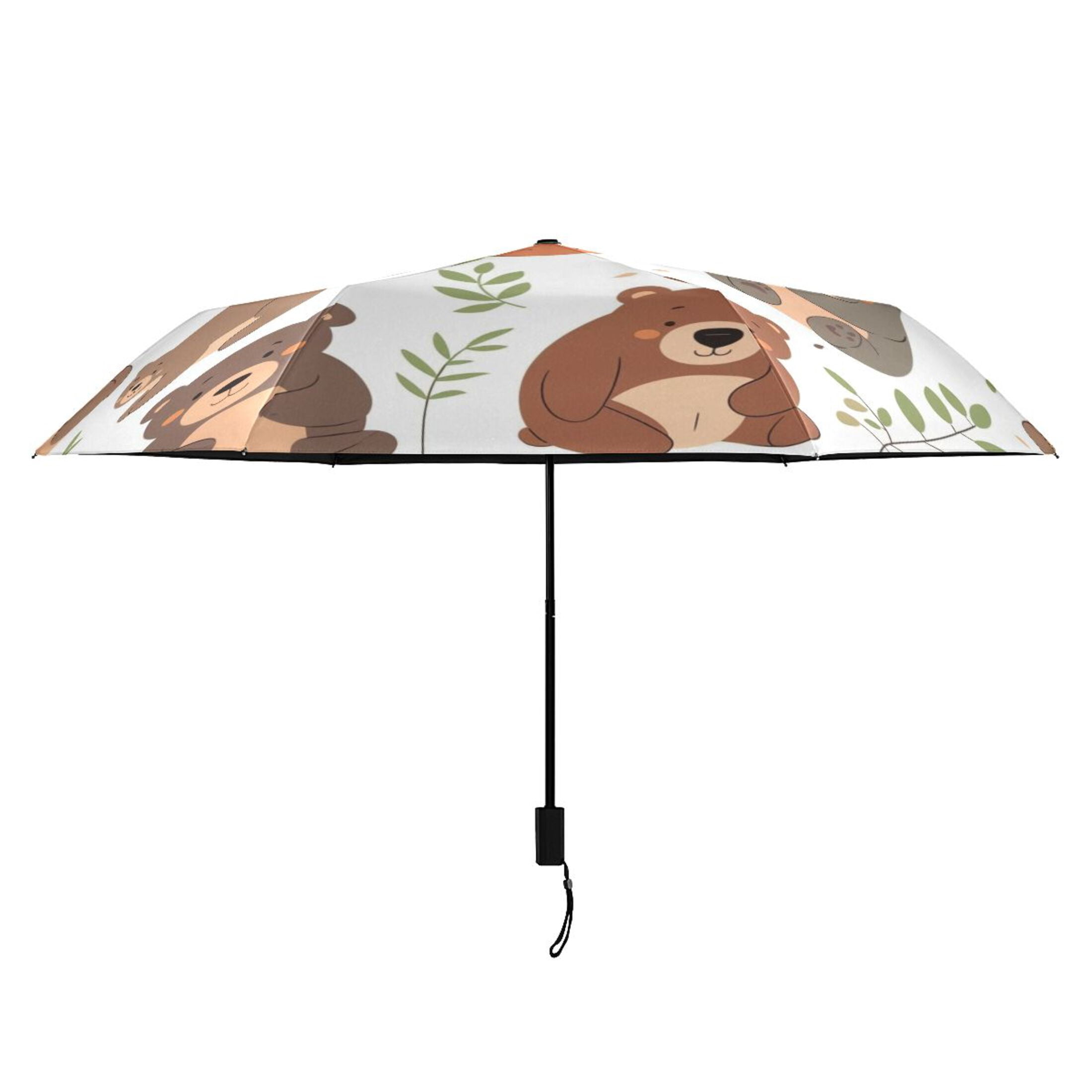 Compact Sun Umbrella Windproof Travel Umbrellas for Rain Strong Portable UV Protection Cute Bears with Leaf