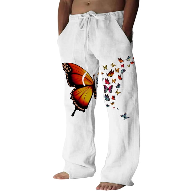 WEAIXIMIUNG Pantalon de Planche à Neige Homme Mode Décontractée Pantalon en Lin Imprimé avec Poches Pantalon à Lacets Pantalon Grande Taille