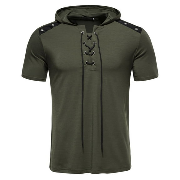 ZCFZJW Mens Casual Hoodie Shirts Trendy Regular Fit Summer Short Sleeve Drawstring Hooded Pullover Tshirt Tops Solid Color Basic Tee Shirt Army Green XL