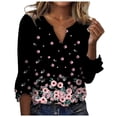 thumbnail image 2 of qILAKOG Womens Summer Tops 2024 3/4 Sleeve Floral Print Blouse Casual Loose Fit Tunic T-Shirts Vintage Graphic Tees Women hree-quarter Sleeve Printing V-Neck T-Shirt Blouse Tops, Pink&S, 2 of 4