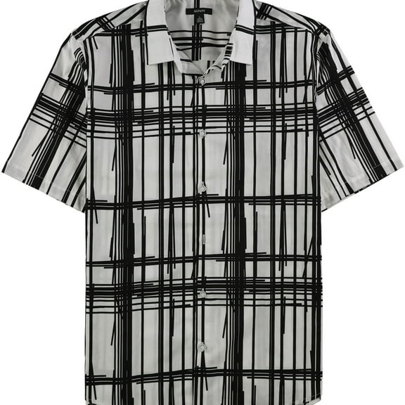 Alfani Mens Bold Broken Button Up Shirt, Black, Small