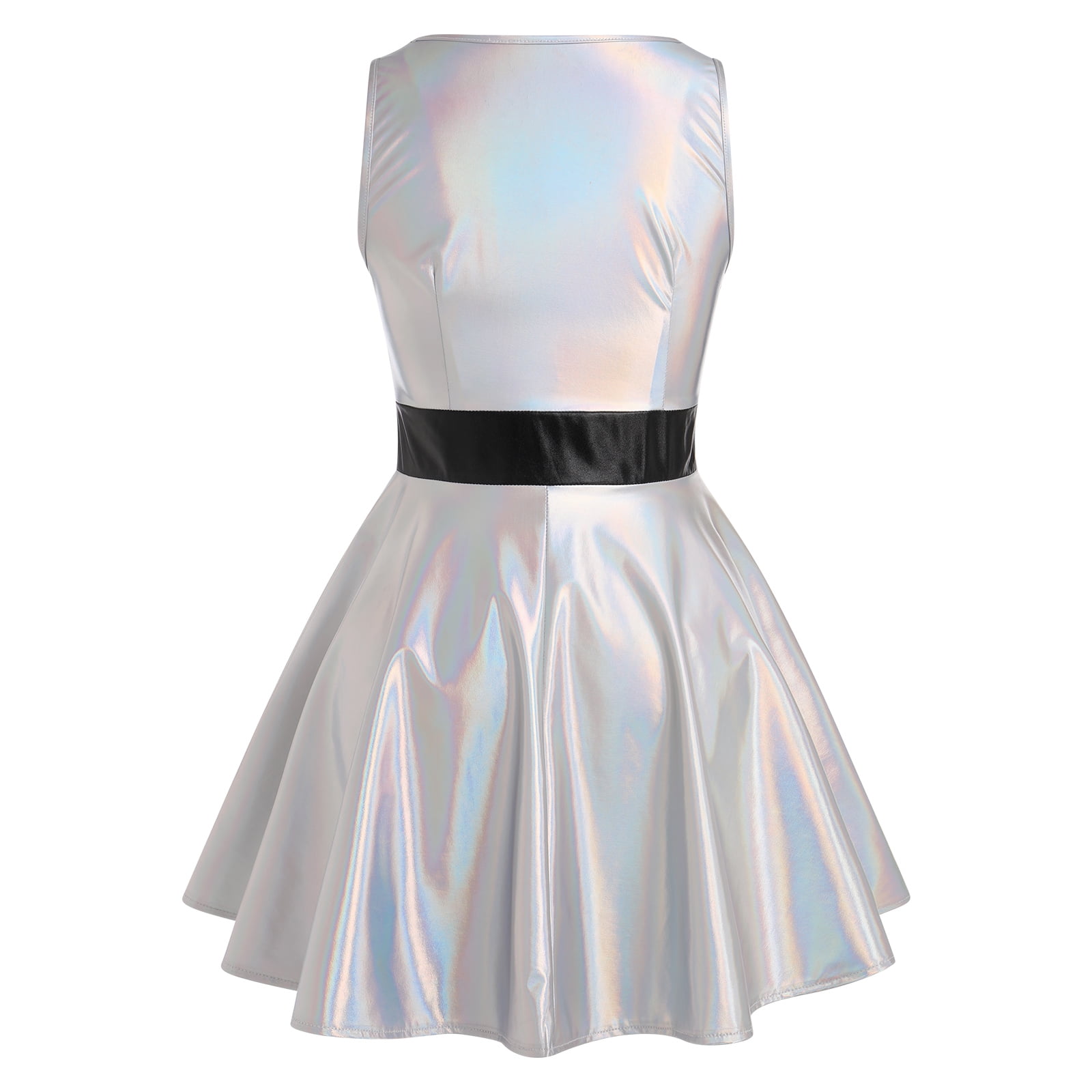 IBTOM CASTLE Women's Shiny Metallic Dress Sexy Sleeveless Mini Skater Dress  Holographic Party Rave Dance Clubwear Anime Cosplay Halloween Clothes L  Silver - Walmart Business Supplies