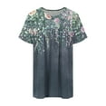 thumbnail image 6 of Womens Tops Short Sleeve Floral Print Pleated Round-Neck Casual Blouses Shirts Gray,Blouse for Women, 6 of 6
