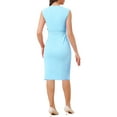 thumbnail image 3 of Vestido de tubo sin mangas de cuello en V para mujeres Inspire Chic, vestido lápiz con cinturón para el trabajo, azul claro XL, 3 of 6