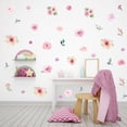 thumbnail image 2 of Calcomanía de pared de flores rosas de acuarela, pegatina de pared floral de peonía floreciente para decoración de dormitorio de niñas, 2 of 7