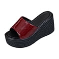 thumbnail image 6 of Xucatan Women's Patent Leather Wedge Mules, Peep Toe Espadrille Slippers with Woven Platform Sole, Chunky High Heel Sandals with Padded Insole, Versatile Solid Color Design for Summer Party Gift, 6 of 9