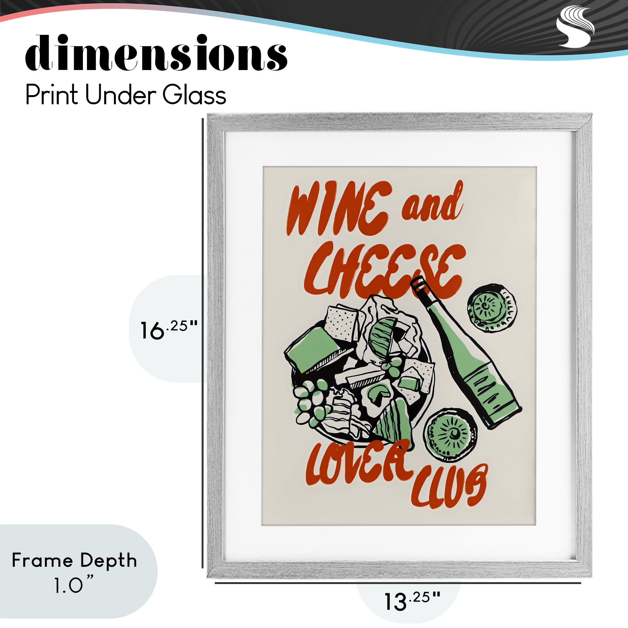 Stupell Industries Wine & Cheese Lover Club Gray Framed Print Under Glass, design by The Prints Vibe