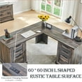 thumbnail image 4 of OKD 60" Farmhouse L Shaped Executive Desk with Storage Drawers, Wood Home Office Desk with File Cabinet & Charging Station, Dark Rustic Oak, 4 of 8