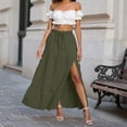 thumbnail image 4 of RFQWOVSR Women Flowing A-Line Maxi Skirt Slit Tie Waist Solid Color Elastic Waistband Lightweight Boho Summer Beach Casual L, 4 of 6