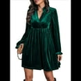 thumbnail image 1 of Vestido Elegante Retro Corto Holgado con Escote en V y Larga de Terciopelo de Color Liso para Mujer, Ropa de Moda para Otoño e Invierno. Verde Oscuro L, 1 of 9