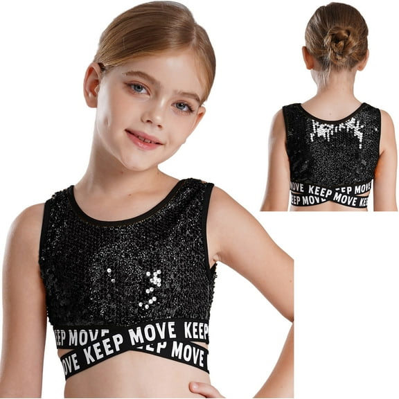 Aislor Kids Girls Jazz Latin Modern Hip Hop Dance Crop Tops Gymnastics Vest Dancewear Tank Top Black 4