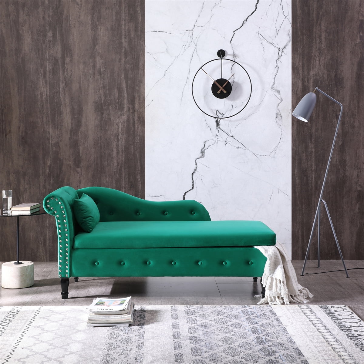 Velvet Storage Chaise Lounge,Indoor Accent Chaise Chair with Pillow