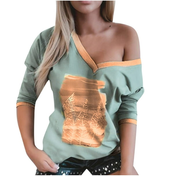 Blusa informal de manga larga con cuello en V para mujer Pompotops FGAJ13167