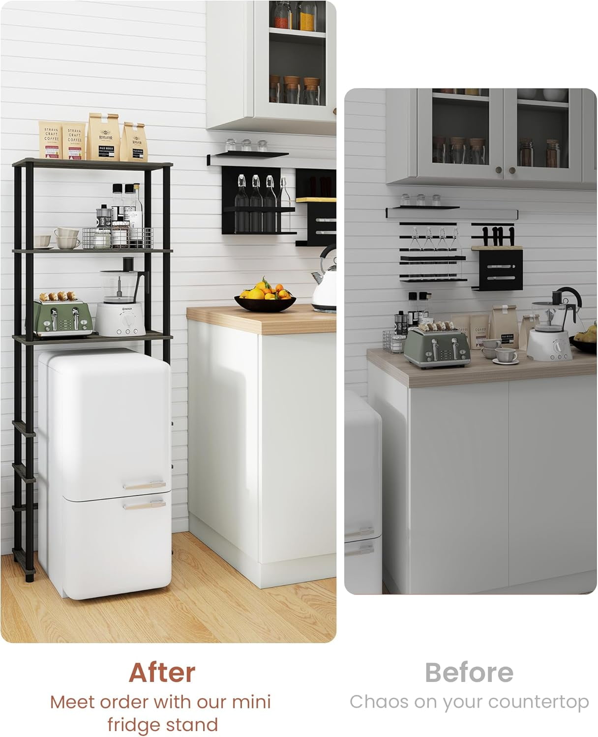 VPSMAT Microwave and Mini Fridge Stand, 3-Tier Over Fridge Storage Organizer Dorm Refrigerator Shelf for Kitchen