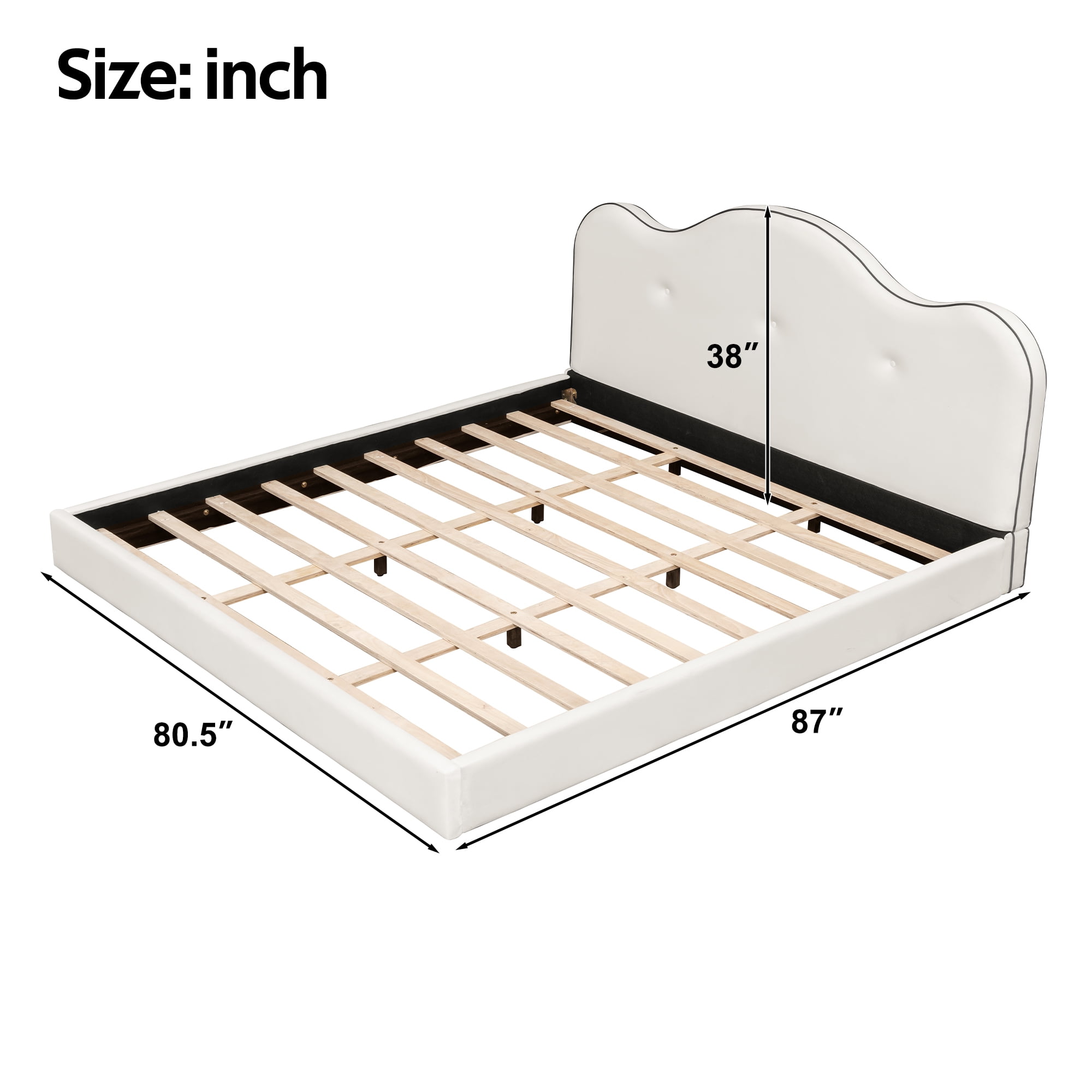 Euroco Upholstery King Size Platform Bed, Beige