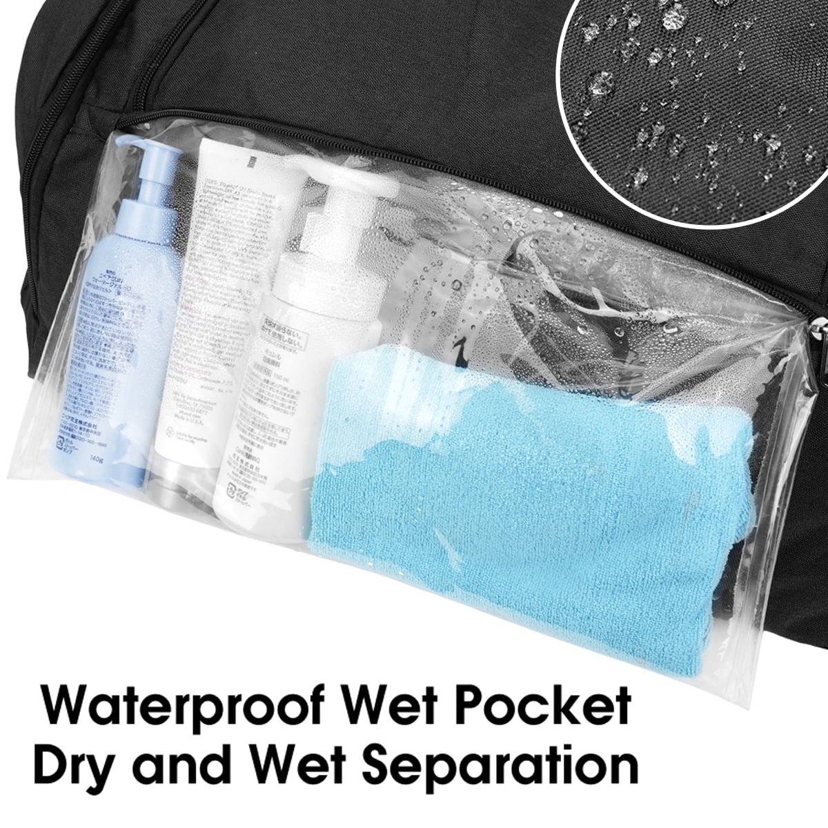 Gym Bags Set 2Pcs Men's Travel Duffel Bag with Toiletry Pouch Waterproof with Backpack Straps Shoe Compartment Wet Pocket for Women, Black
