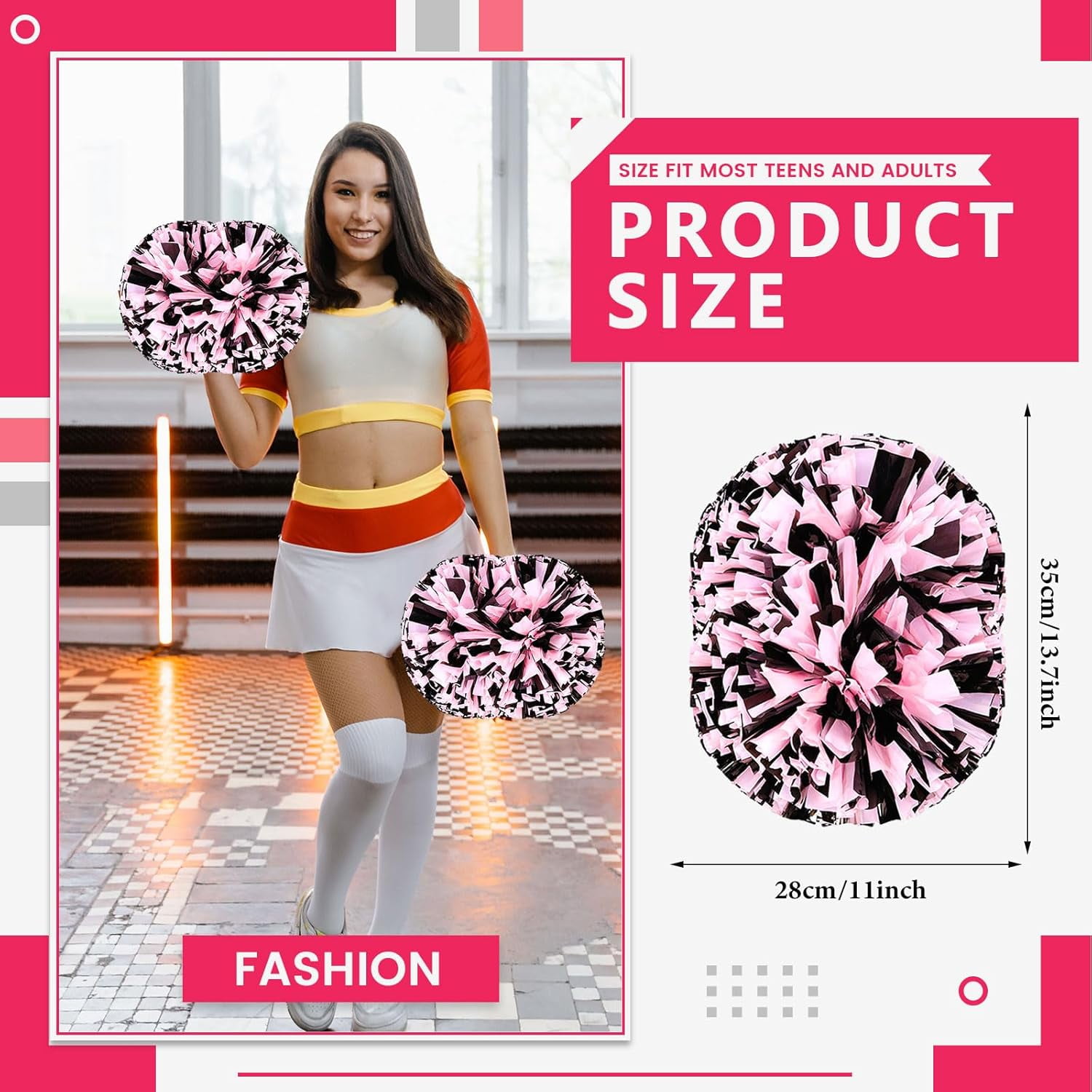 24 PCS pom poms Cheerleading,13.8inch for Sports Teams, Dance Training, and Party Celebrations with Handle