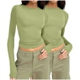 thumbnail image 2 of Timegard 2pc Going out Top for Women Crewneck Long Sleeve Slim Comfy Solid Color Casual Tee Top Basic, 2 of 4