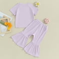 thumbnail image 3 of Bagilaanoe 2pcs Toddler Summer Outfits Baby Girl Pants Set Short Sleeve T-Shirts Tops + Flare Trousers 12M 18M 24M 3T 4T 5T Kids Casual Clothes, 3 of 8
