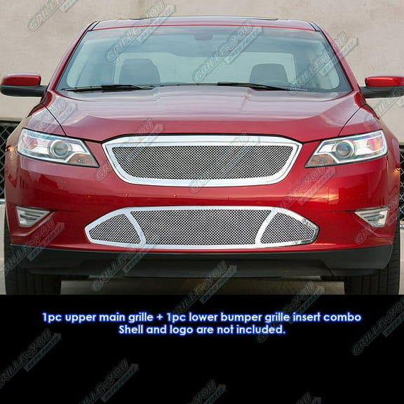 APS Compatible with Ford Taurus 2009-2011 SHO Main Upper Lower Bumper Stainless Steel Chrome Mesh Front Grill Grille Insert Combo F71022T