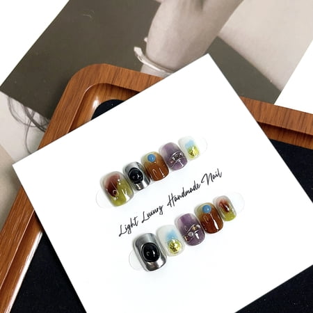 Autumn and winter Maillard tar smudge hand-worn nail piece light luxury pure handmade high quality control nail