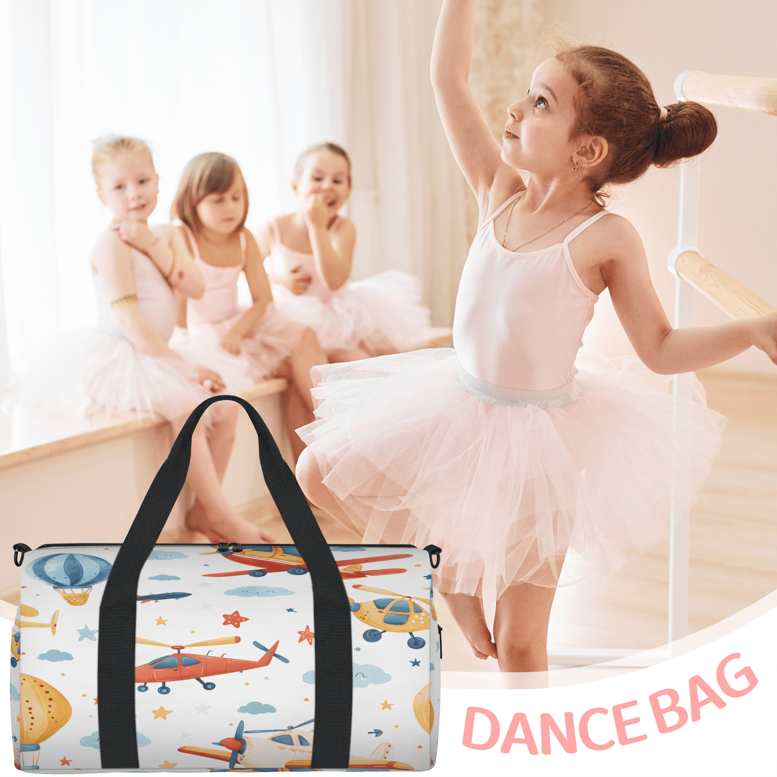 Herdesigns Airplane Gym Bag for Women, Duffle Bag for Travel Sport, Plane Lightweight Waterproof Carry on Weekender Dance Yoga Workout Bags