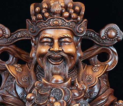 Fengshui The Statues God of Fortune Hold Treasure Bowl Resin Artware Home Décor