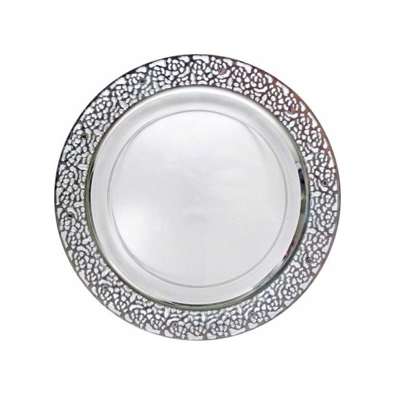 Inspiration 10 1/4" Clear w/ Silver Lace Banquet Plastic Plates *Case of 120*