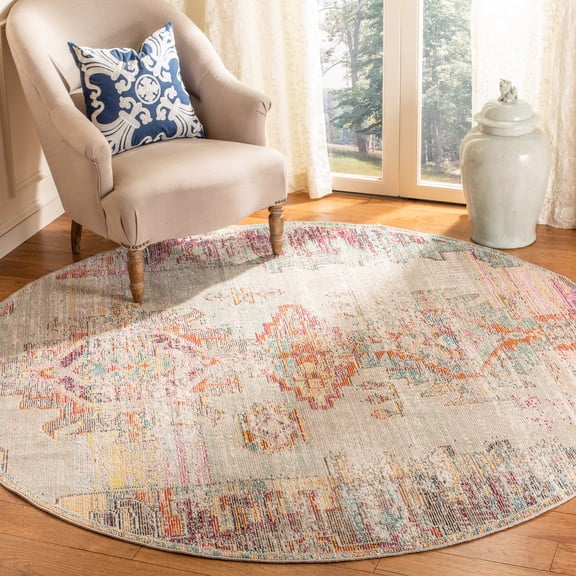SAFAVIEH Crystal Qiana Oriental Area Rug, Light Gray/Purple, 7' x 7' Round