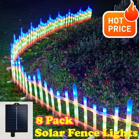 8 Pack Solar Fence Picket Garden Lights, Outdoor Waterproof Decoration Fence, Decorative Lights with Solar Power Supply, Suitable for Sidewalk, Backyard, Lawn Landscape, Christmas Decor(RGB)