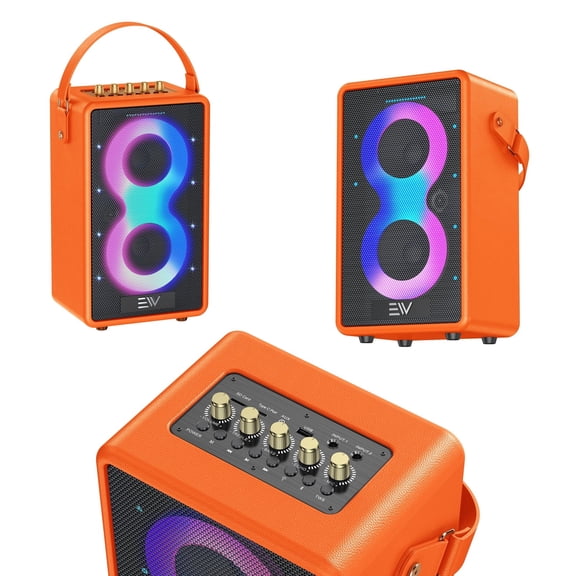 Electronic World Portable Bluetooth Speaker with RJB lighting plus Charging Cable & 1 Microphone, Orange