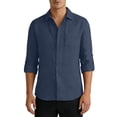 thumbnail image 2 of Yusimy Mens Solid Color Linen Cotton Blend Long Sleeve Button Front Shirt with Pocket Casual Comfort Fit, 2 of 9
