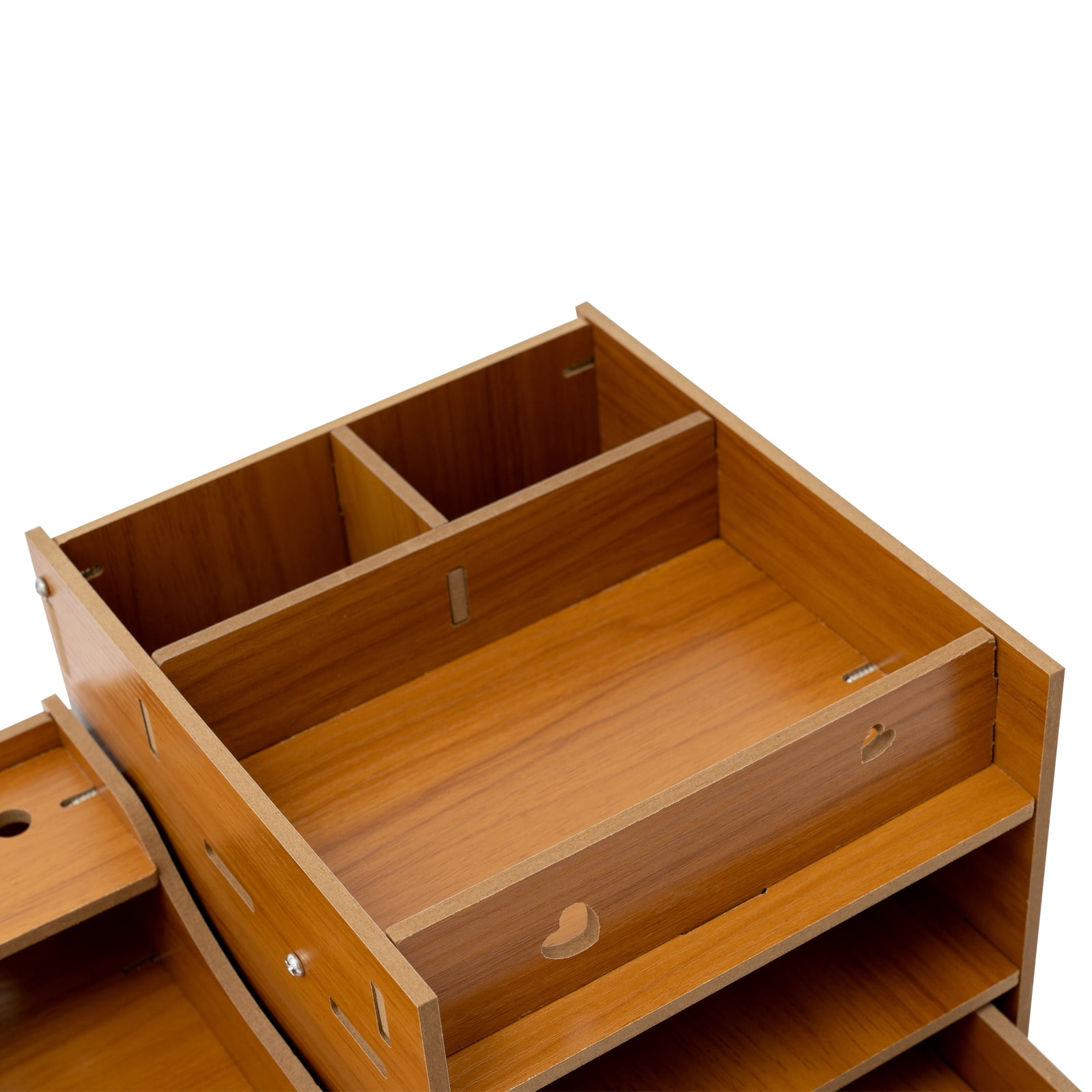 Ergonomic Monitor Stand with Storage Cabinet Adjustable Laptop Riser Shelf & Lockable Drawer 2-in-1 Cherry Wood Desk Organizer