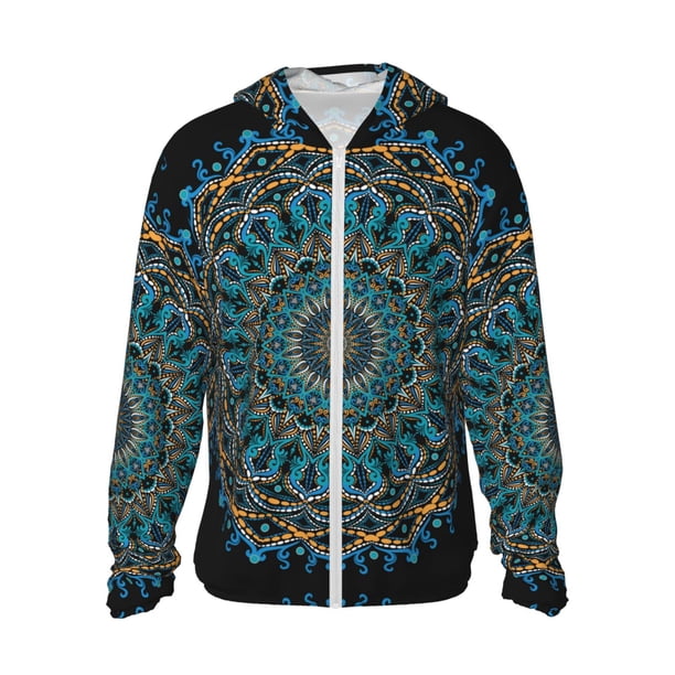 Balery Mandala Sudadera ligera de manga larga con capucha y protección solar UPF 50+ para hombre y mujer, ideal para pesca y running-Medium