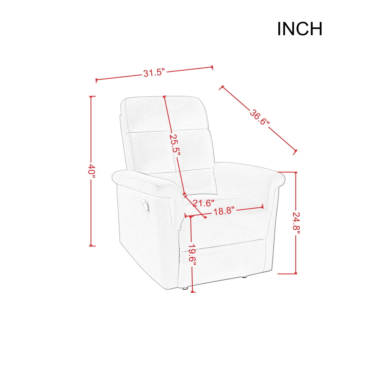 Kadyn Modern Manual Recliner Sofa, 1-seater Relining Sofa for Living Room, Polyester Upholstered Sofa, Grey