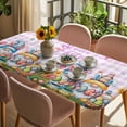 thumbnail image 3 of Easter Gnomes Bunnies Table Cloths for 3 Foot Rectangle Tables, Spring Easter Eggs Floral Purple Plaid Patio Waterproof Elastic Fitted Tablecloths, Washable Rectangular Table Cover for Camping, 3 of 8