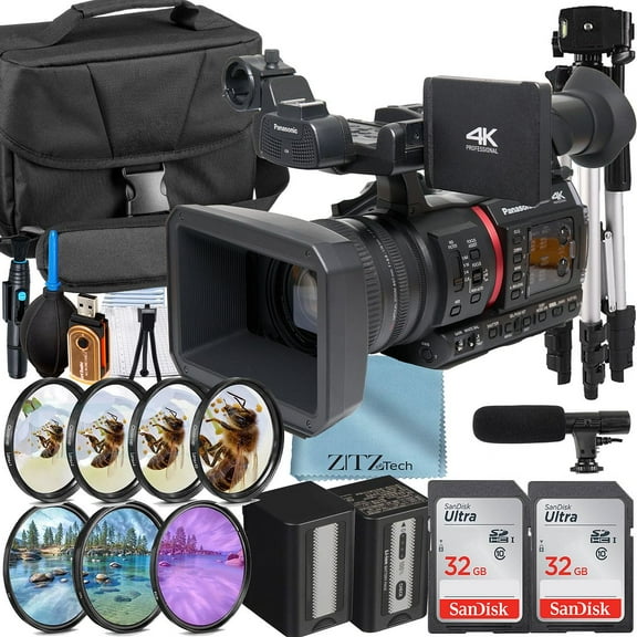 Panasonic AG-CX350 Camcorder UHD 4K with 2 Pack 32GB SanDisk Memory Card Case Microphone Filter Kit ZeeTech Accessory Bundle