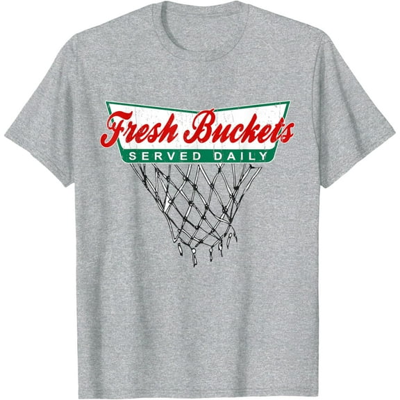 Fresh Buckets Served Daily Tee - Funny Basketball Player Bball Design for Hoopers Unisex T-Shirt (Ash, Youth Small)