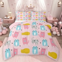 Feelyou Kawaii Cat Lover Bedding Comforter Set for Kids, Funny Kitten Animal Twin Comforter Sets, Girly Pink Cartoon Reversible Bedding Set, Lightweight Room Decor, 2 Pieces