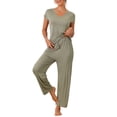 thumbnail image 2 of Conjunto de pijama casual de modal de manga corta para mujer INSPIRE CHIC de 2 piezas, pantalones largos, sudadera XL en gris y verde, 2 of 5
