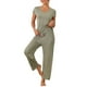 thumbnail image 2 of Conjunto de pijama casual de modal de manga corta para mujer 2 piezas, ropa de casa, pantalones largos, sudadera S gris verde, 2 of 5