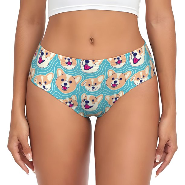 Fotbe Cute Corgi Head Calzones Estampados para Mujer – Ropa Interior de Algodón, Cómoda, Suave y Elástica-X-Small