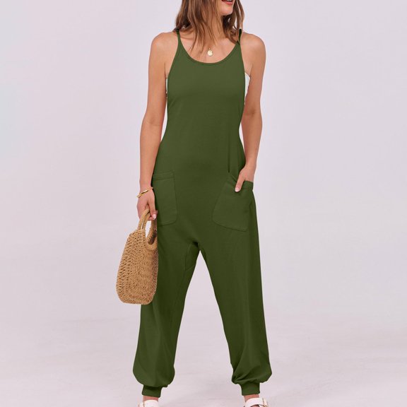CQONEPT Bib Overall for Women Casual Loose Fit Trendy Jumpsuit Fall Fashion Streetwear Romper with Pockets Green S