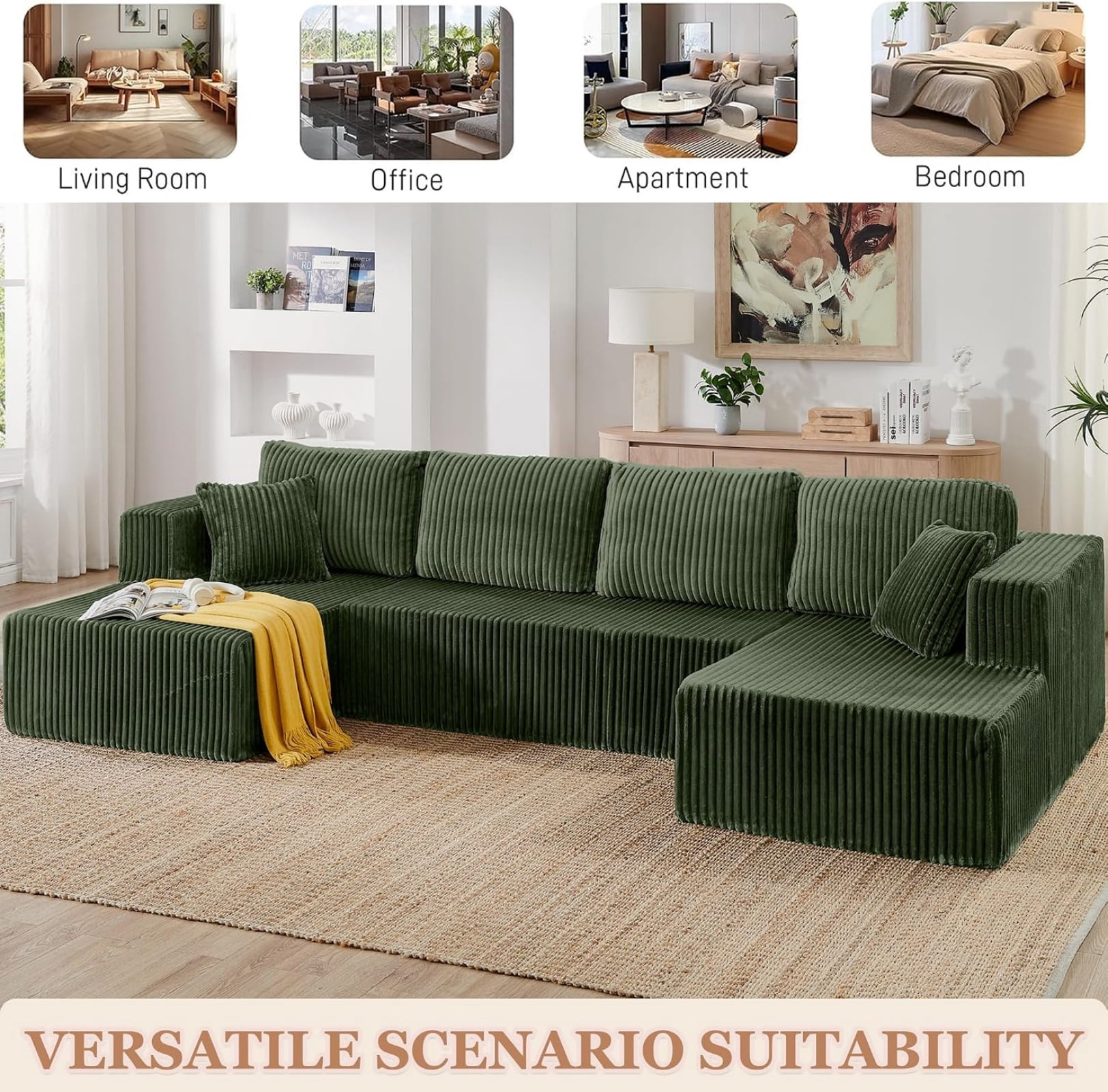 U Shape Modular Sectional Sofa with Chaise, Modern Minimalist Corduroy Couch with Sleeper Design, Comfy Space-Efficient Modular Sofa Set for Living Room, Apartment