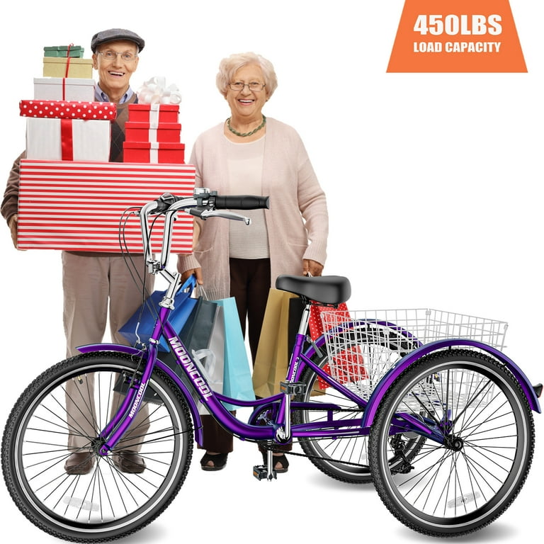 Lilypelle 24 26 inch Adult Tricycle for Women Men Seniors 7 Speed Three Wheel Cruiser Bike Trike with Large Basket Low Step Through Frame Exercise